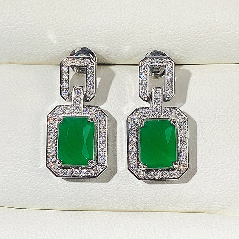 Huitan Unique Green Cubic Zirconia Drop Earrings Fashion Versatile Women\'s Earrings Engagement Wedding Luxury Bride Jewelry 2022