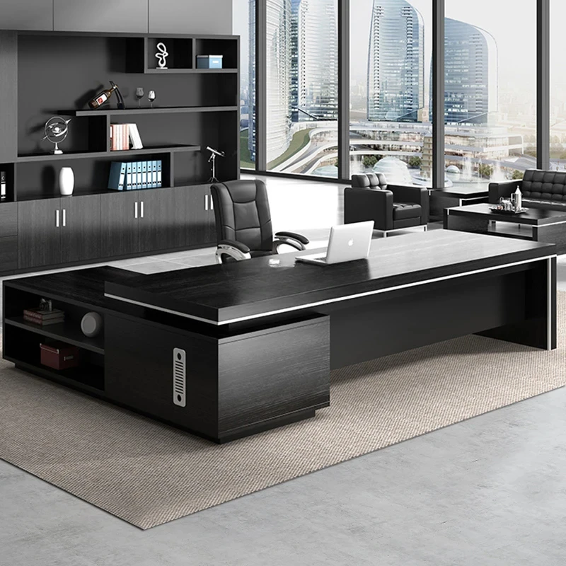 Light Luxury Minimalist Office Desk Black Executive Home L Shaped Computer Desk Reception Floor Mesa Escritorio Office Furniture