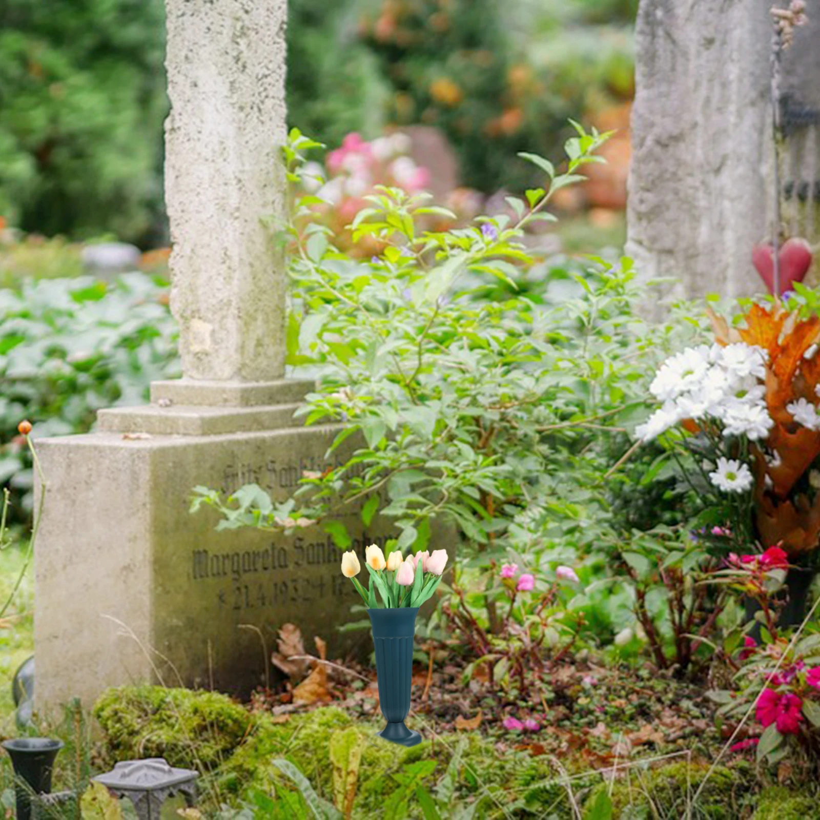 

Dark Green Cemetery Vases Grave Flowers PP Pot Sturdy Practical Long Use Stable St Silk Dried Decoration Lawn