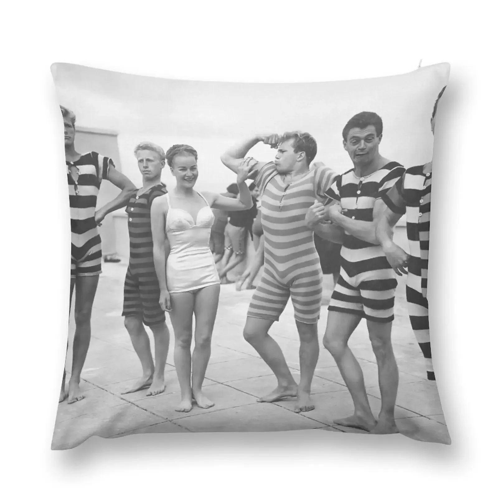 Men Flexing Muscles, Funny Black and White Vintage Photo Throw Pillow Sofa Covers For Living Room Cushions Home Decor pillow