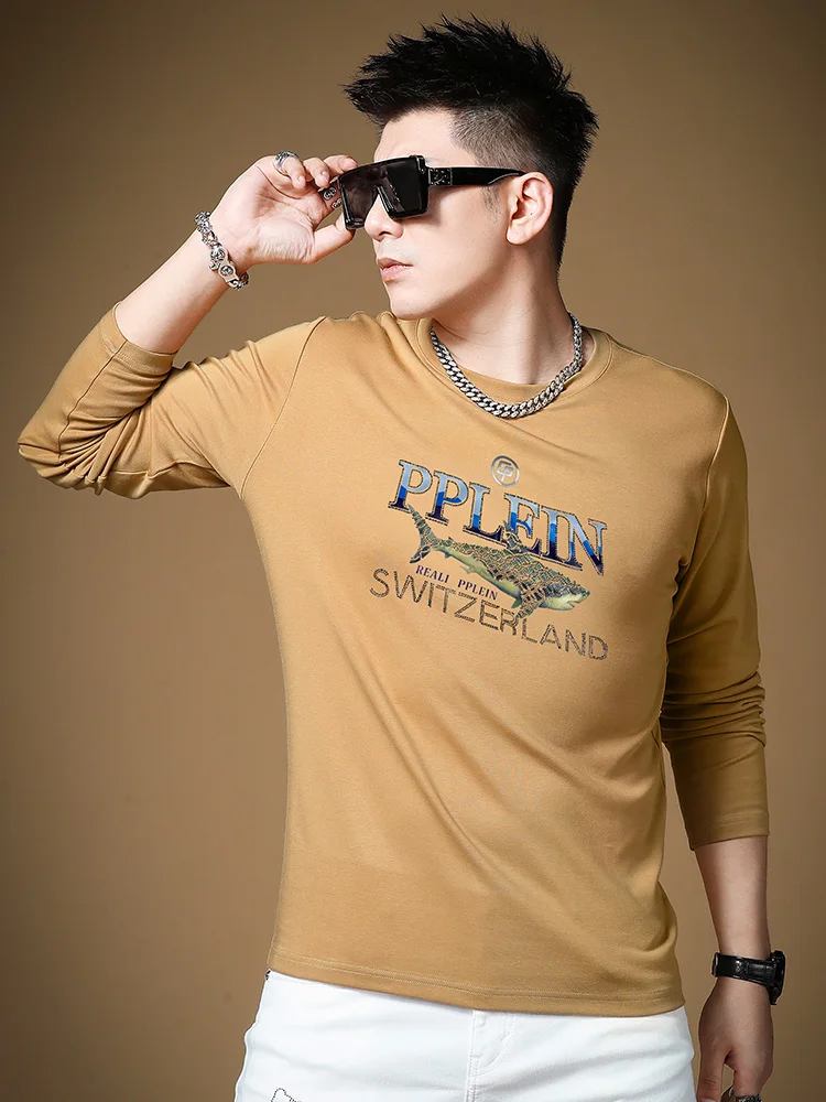 

Модная мужская футболка с длинным рукавом, базовый слой, повседневная внутренняя одежда, осенняя одежда, трикотажная ткань, круглый вырез...