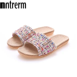 Mn 2022 Summer Living Room Breathable Cotton And Linen Slippers Small Fragrant Wind Open Floor Linen Slippers Women's Autumn