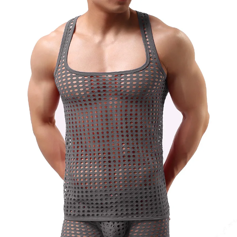 

Mesh Top Fashionable Hollowed Out Vest with Excellent Workmanship Sexy Mens Knitted Vest