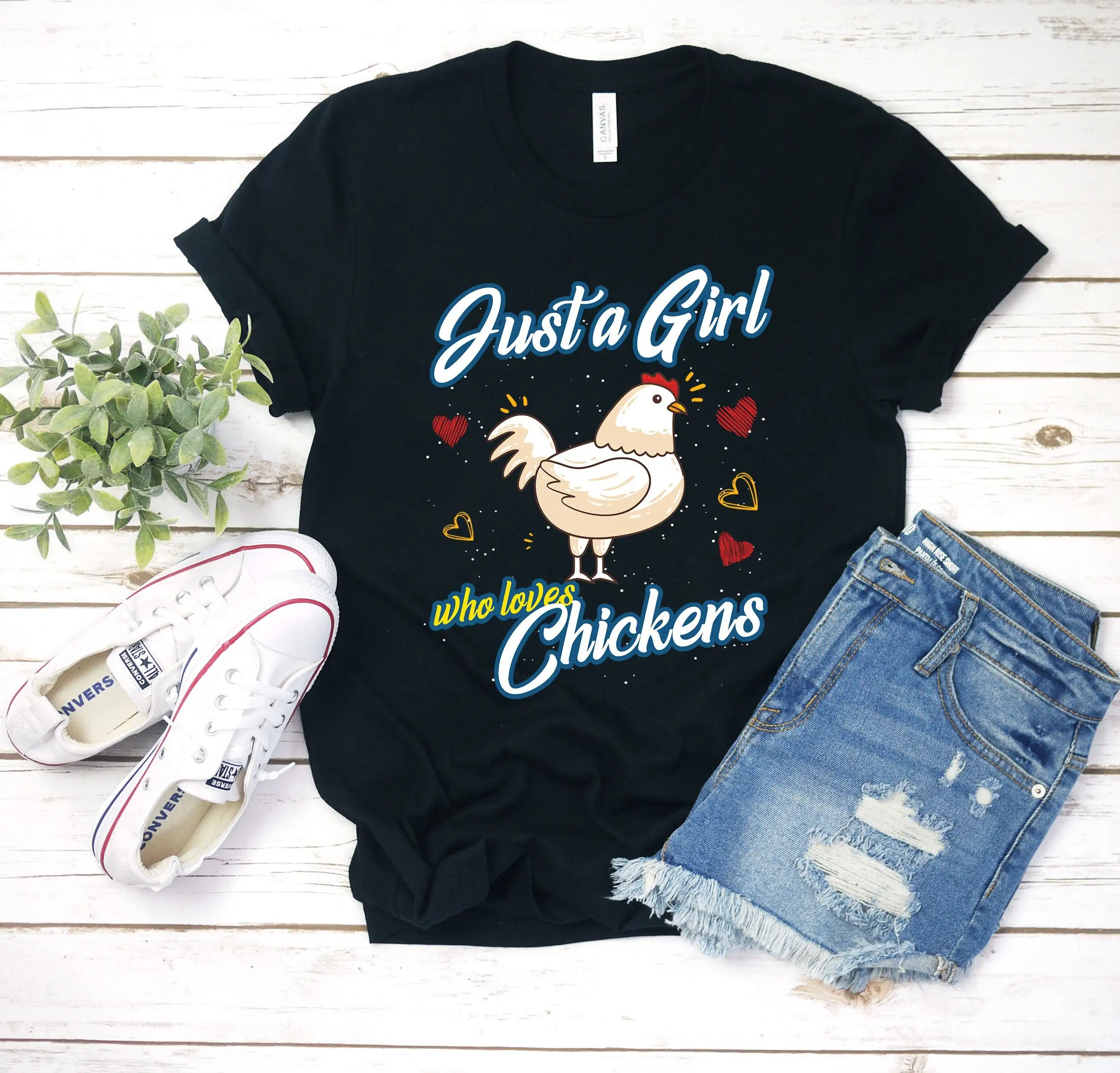 Just A Girl Who Loves Chickens T Shirt Chicken Farming Lover Birthday Happy Baby Farm Barn Animals Fan Party Present