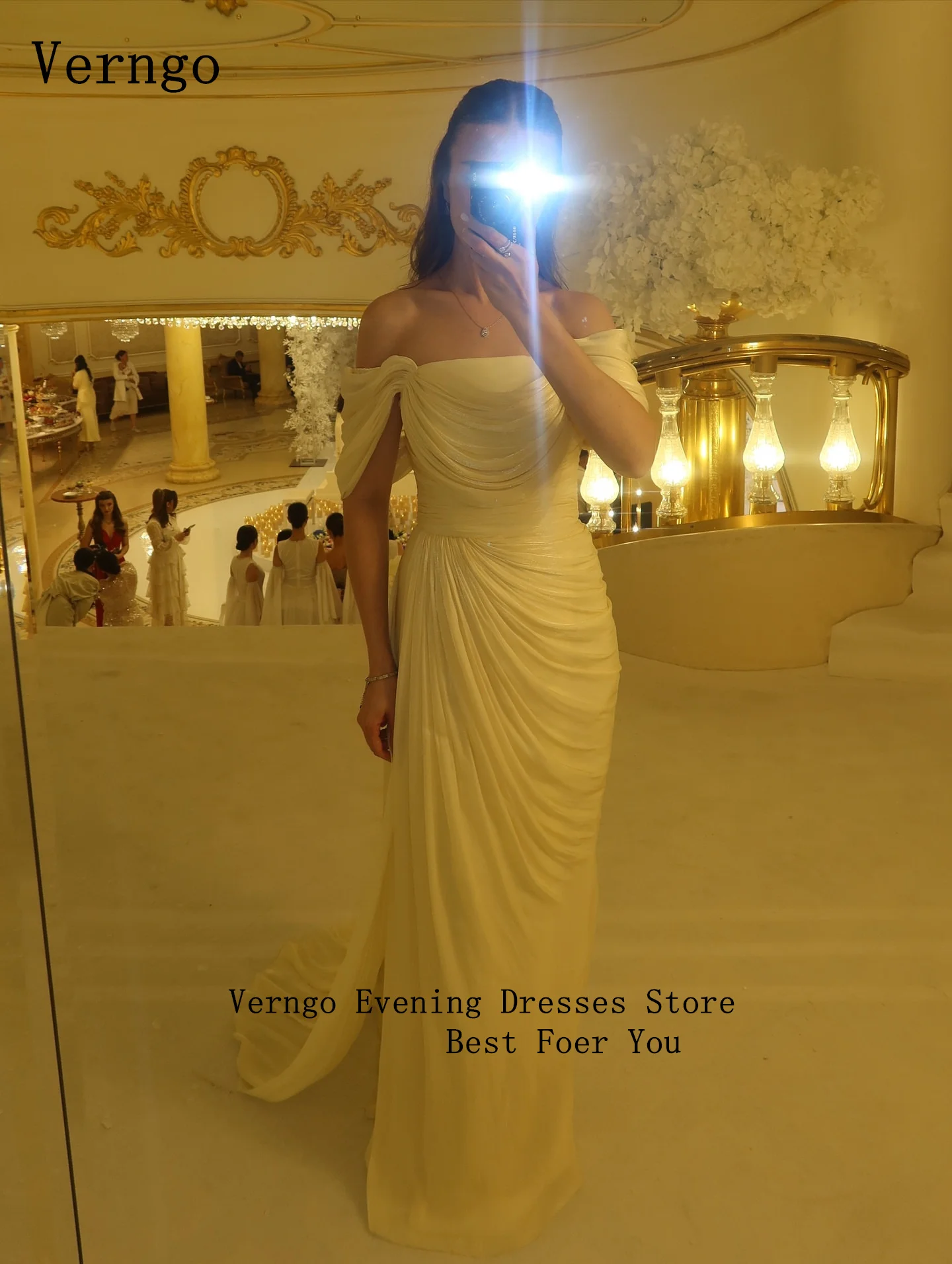 Verngo Abito da sera in raso giallo lucido con spalle scoperte Abiti da cerimonia formale a sirena Organtin Abito da ballo in cristallo personalizzato