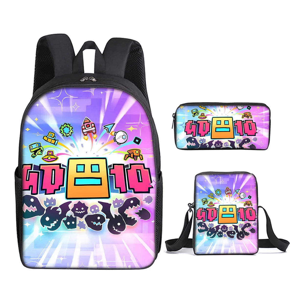 Cartoon Youthful Funny Geometry Dash 3D Print 3pcs/Set Student Travel bags Laptop Daypack Backpack Shoulder Bag Pencil Case