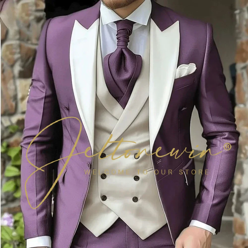 3 Pieces Groom Wedding Suits For Men Blazer Sets Fashion Designs Business Jacket Vest Pants Dress Tuxedo Trajes Para Hombre