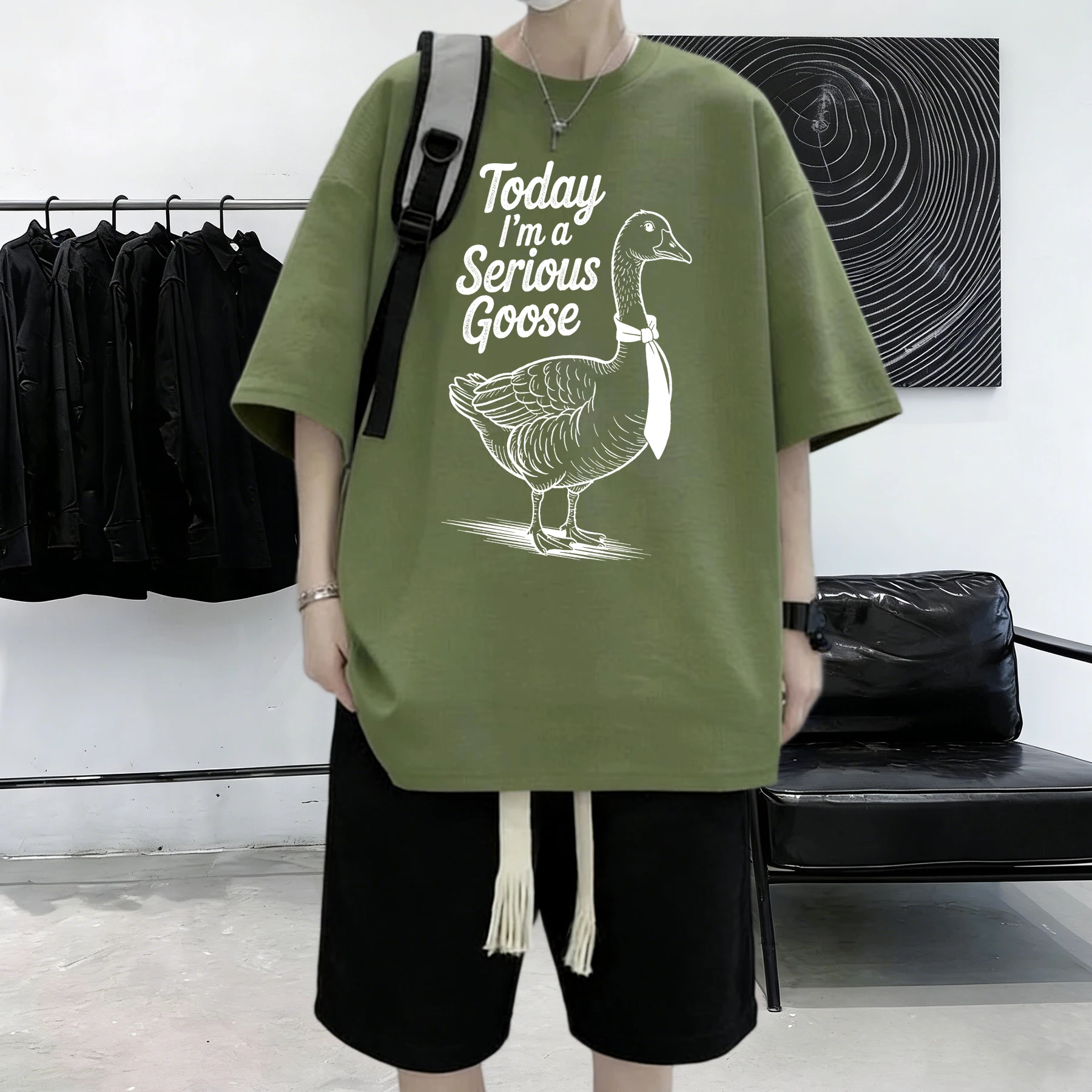 T-shirt d'été en coton pour homme, motif 'Today I Am A Serious Goose', style Hip Hop Street, polyvalent, à manches courtes, pour la plage