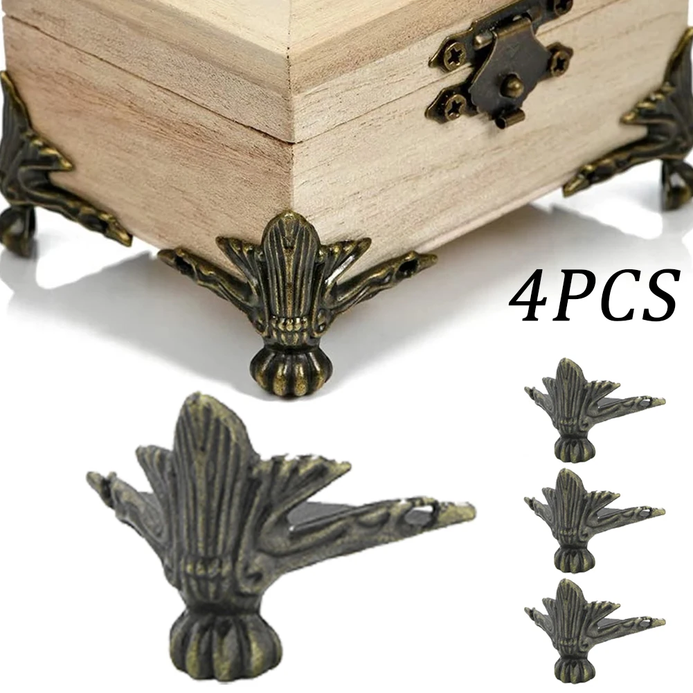 4 Pcs Antique Brass Jewelry Chest Wood Box Cabinet Decorative Feet Leg Corner Protector Metal Crafts Furniture Tool Accessories