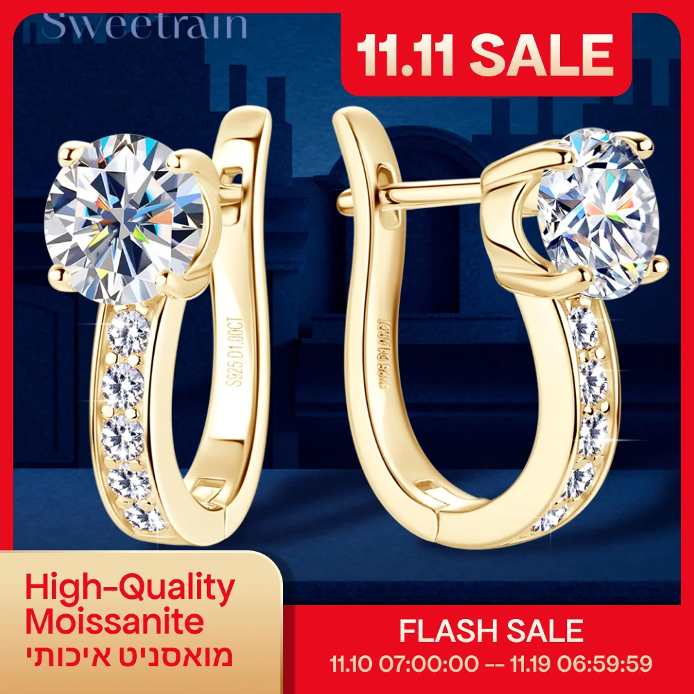 

Серьги-кольца Sweetrain 1 карат с муассанитом, 6,5 мм, цвет D, VVS1, женские серьги с бриллиантами, оригинальные сертифицированные ювелирные изделия из стерлингового серебра 925 пробы