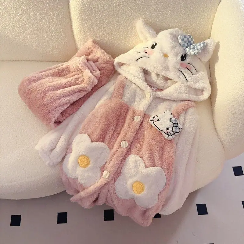 

Cinnamoroll Kuromi Anime Kawaii MINISO Long Sleeve Shirt Pants Pajamas Cute Cartoon Warm Coral Velvet Jacket Clothing Gifts Toys