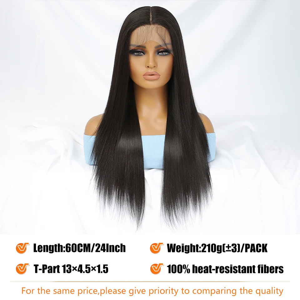 Lace Front Wig Long Straight Synthetic T-Part 13x4.5x1.5 Lace Wigs Heat-resistant Fiber Blonde Ginger Highlight Wig