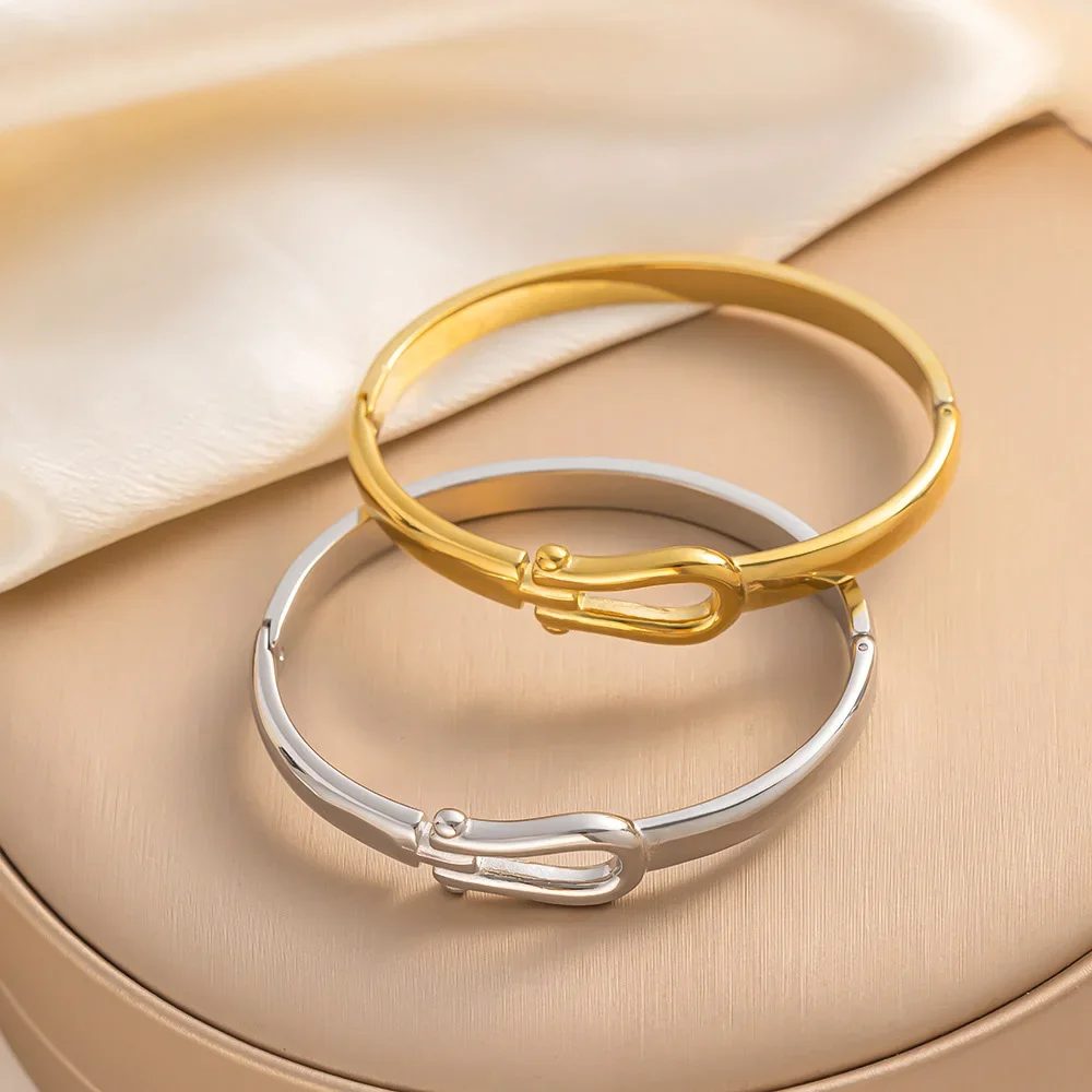 

Stainless Steel Open Bangle Bracelet Ladies Horseshoe Buckle U-shaped Head Jewelry Couple Titanium Steel Bracelet