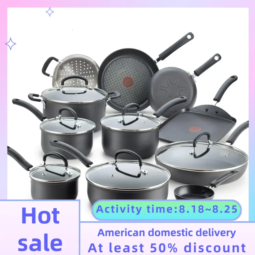 

Lid Safe 350F Pots and Pans Fried Pot Set Ultimate Hard Anodized Nonstick Cookware Set 17 Piece Oven Safe 400F Pot for Cooking