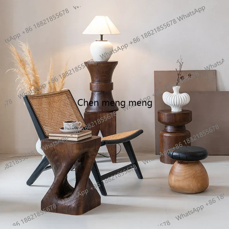 black walnut color, wabi sabi bed and breakfast side table, coffee table ornament, log shoe change stool, bedside table