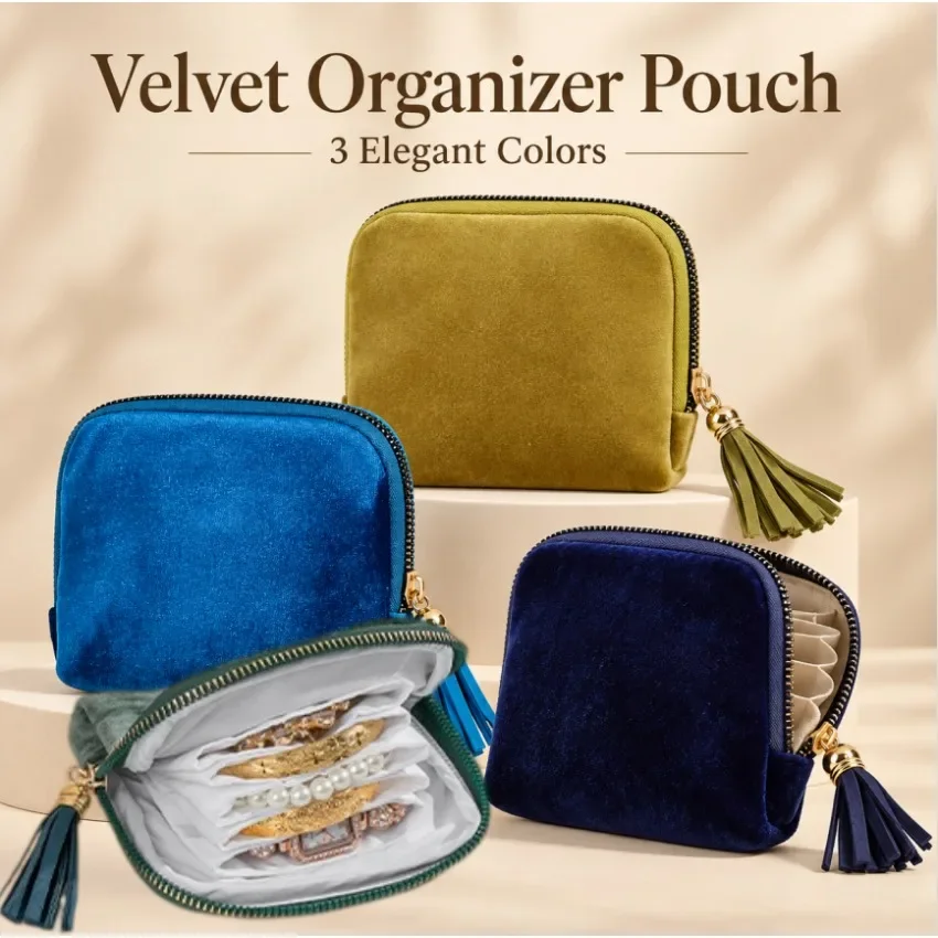 6-lagige Schmuckaufbewahrungstasche, weiche, exquisite Schmuckbeutel mit Quastenanhänger, Reißverschluss, tragbare Reise-Schmucktasche, Clutch-Tasche – Detail 1
