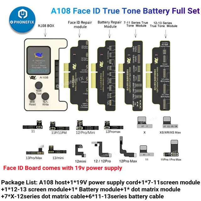 AY A108-Câble de réparation de matrice de points, étiquette de batterie sur Flex pour iPhone X, Poly, XS, 11, 12, 13/14 Pro Max, Mini Face ID, réparation True Tone