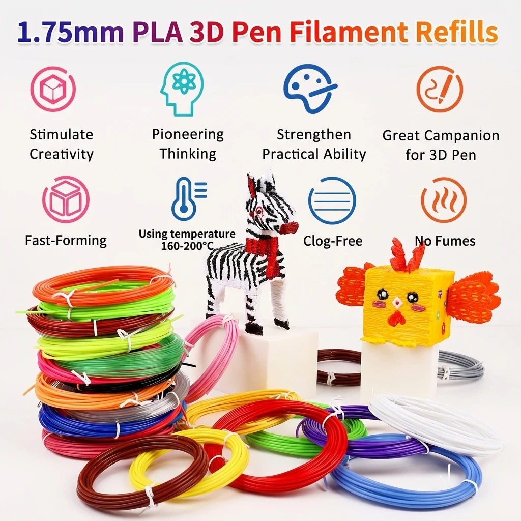 

40 цветов PLA-филамента для 3D-ручек, длина 36м, 50м, 100м, 150м, 200м, бездымные безопасные пластиковые нити для детских 3D-ручек