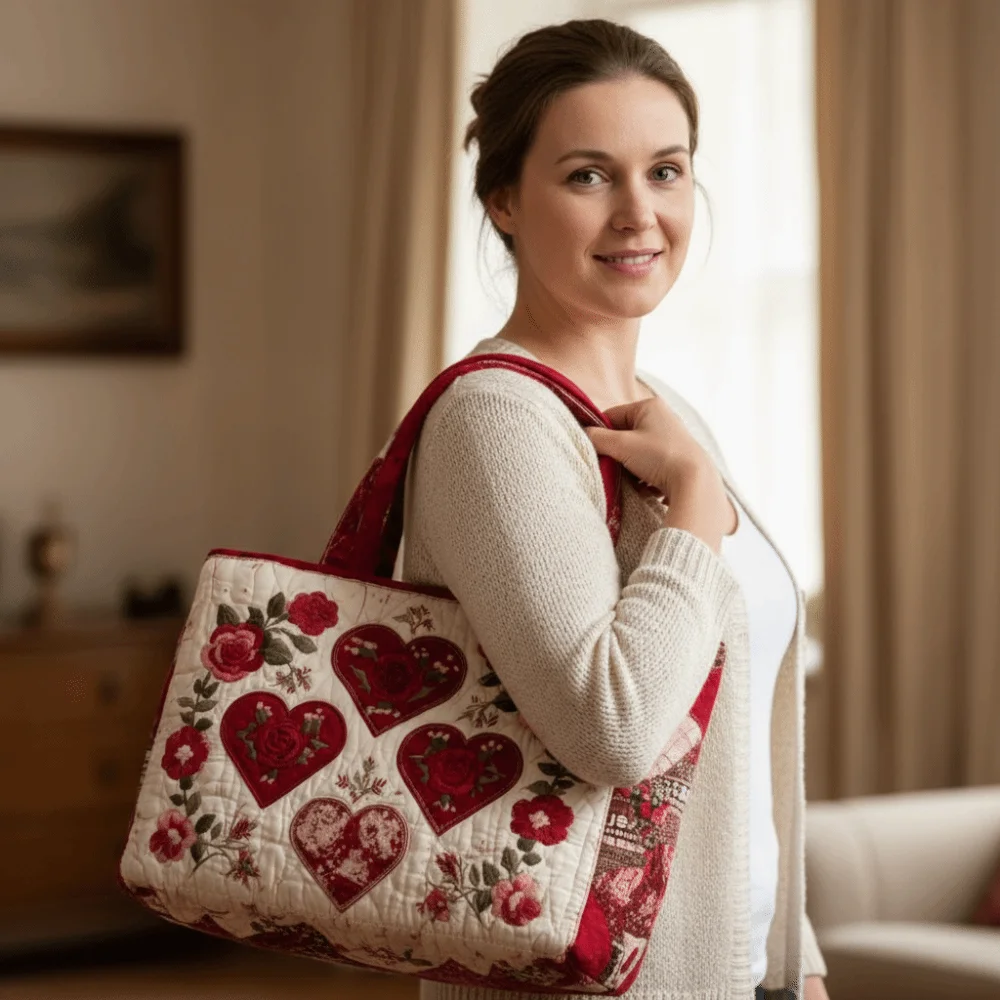 Neue gesteppte Tragetasche mit Katzenmuster, weiche Schultertasche mit Blumenmuster, strapazierfähige 3D-Schultertasche – Detail 4