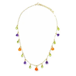 Lii Ji Natural Peridot Amethyst Carnelian American 14K Gold Filled Charms Necklace For Women Girls 40+5cm