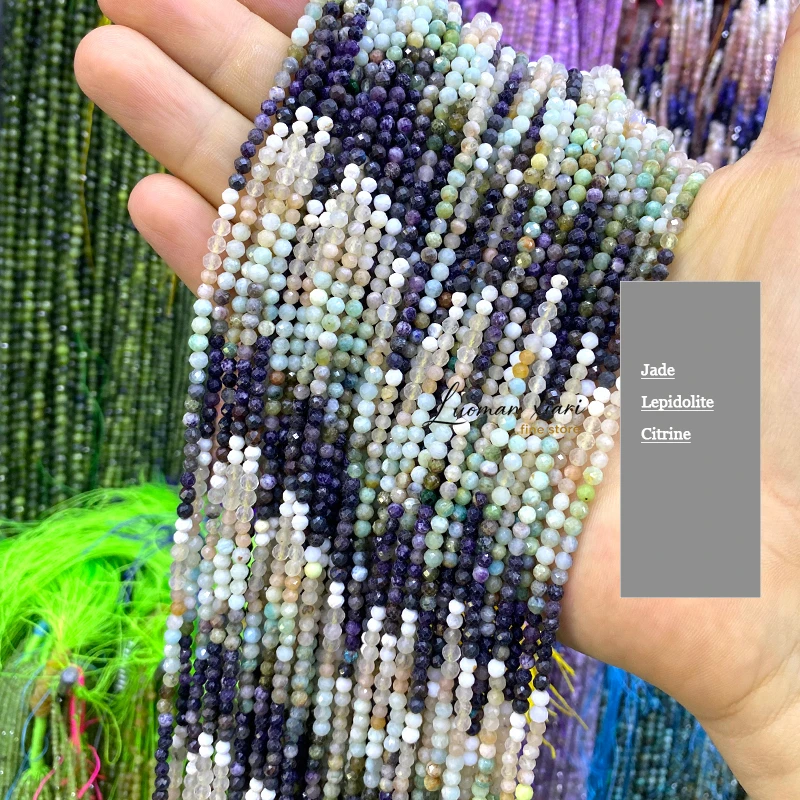 Faceted Natural Gemstone 3mm Gradient Grey Moonstone Sodalite Garnet Sunstone Spacer Bead for Jewelry Making Diy Bracelet Charms