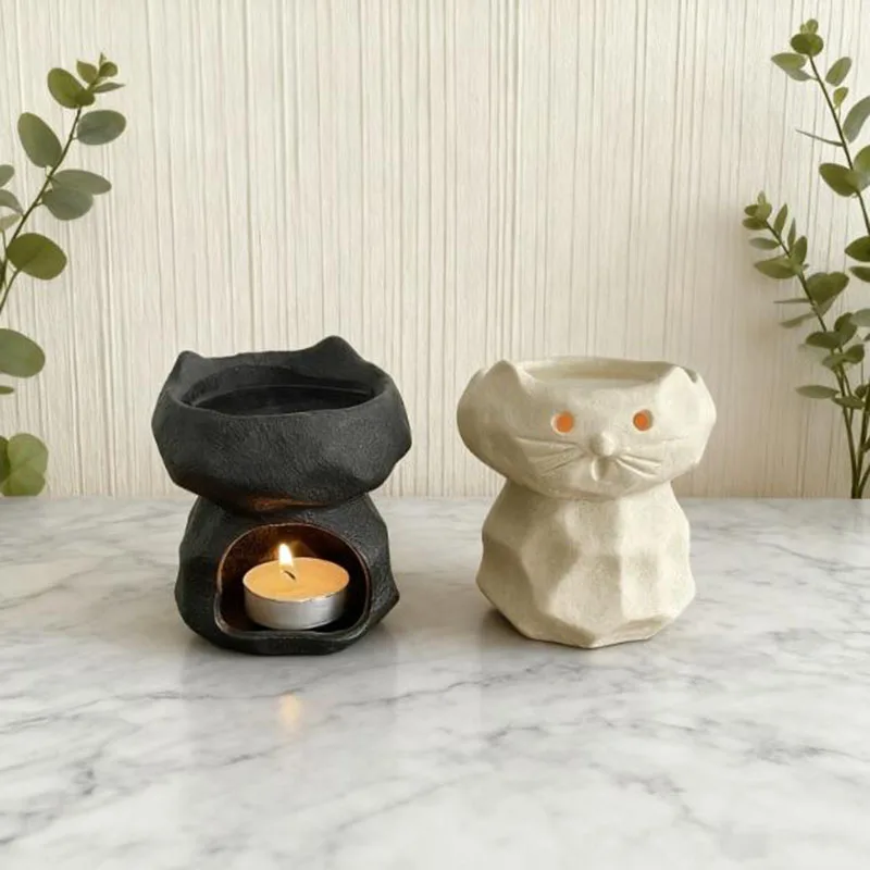 Porcelain Cat Aromatherapy Burner Spa Yoga Essential Oil Furnace Candle Holder Bedroom Fragrance Censer Home Decoration