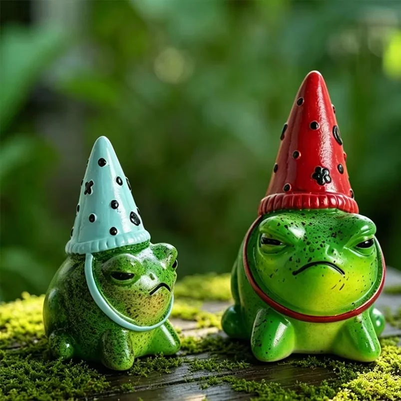 Grumpy Face Wizard Hat Frog Resin Figurine 2 Sizes Mini Toad Statue For Moss Terrarium Succulent Pot Yard Garden Landscape Decor