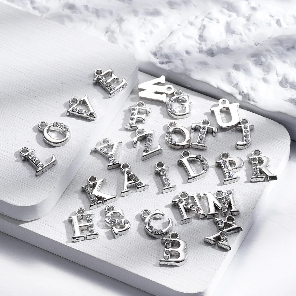 26pcs 13*10mm Alloy Cubic Inlaid Rhinestones 26 Letter Charms Pendants For Women Necklace Earring Jewelry Accessories