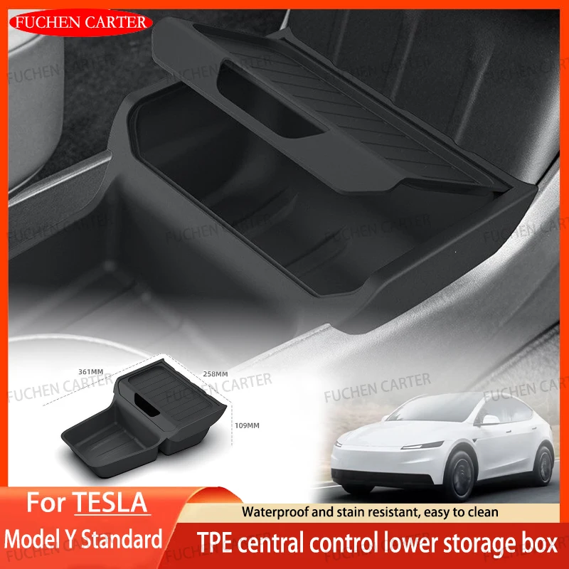 Boîte de rangement TPE sous le contrôle central pour Tesla New Model Y Standard 2025, avec couvercle rabattable, boîte à mouchoirs, accessoire intérieur