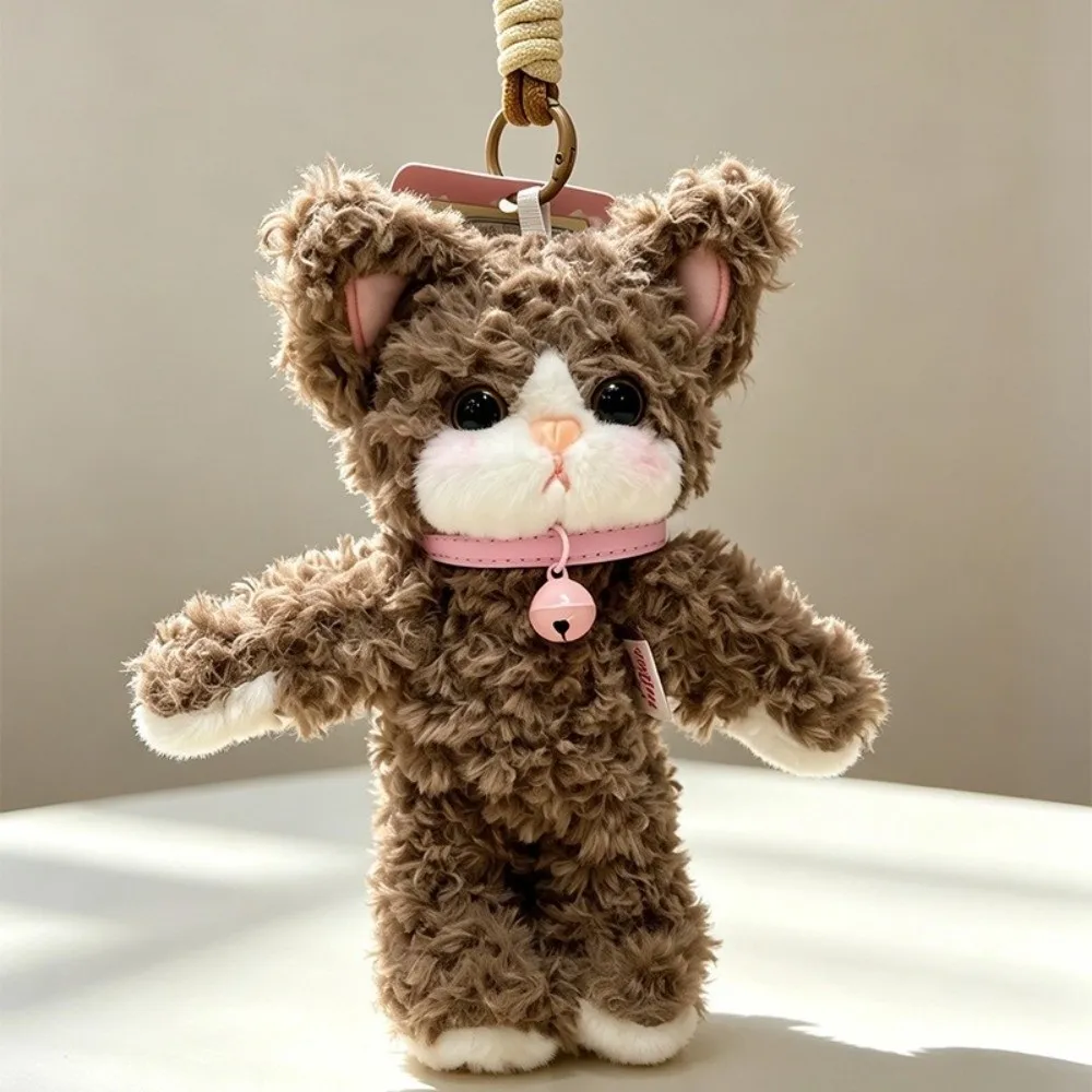Fashion Soft Cat Keychain Curly German Cat Cartoon Stuffed Bag Charm Animal Shape Adorable Fluffy Ornament Holiday Gift