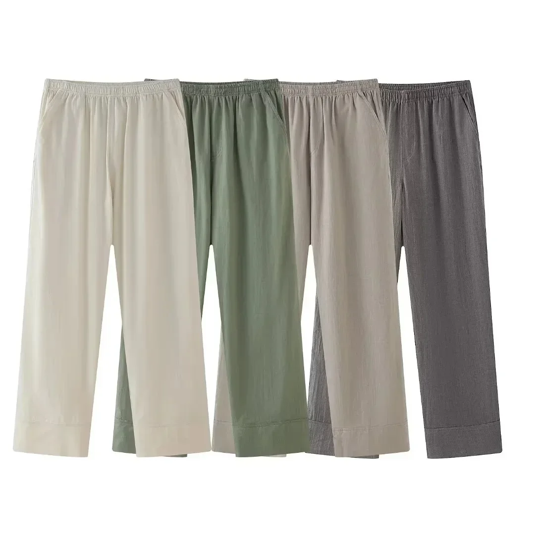 Pantalones elásticos de pierna recta para mujer, pantalón holgado informal con cordón, ropa elegante para Primavera, 2024