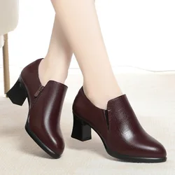 New Winter Women Boots High Heel Shoes Anti-slip Comfort Ankle Autumn Versatile Fashion Soft Leather Shallow Boots Daily Mom