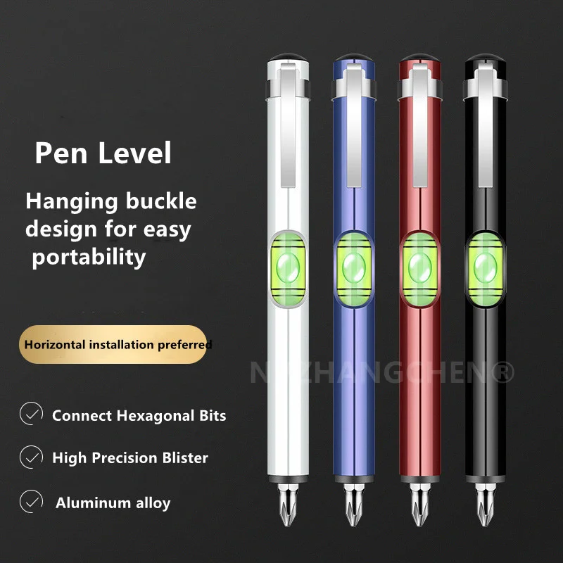 Multipurpose Pen Shape Spirit Level Bubble Mini Pocket Portable Ruler Aluminum Alloy With Tool Bit for Diy Measuring Furniture