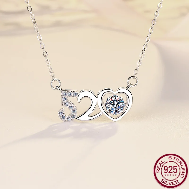 New S925 pure silver collarbone chain 520 I love you gift for girlfriend high-end jewelry Moissanite necklace wedding jewelry