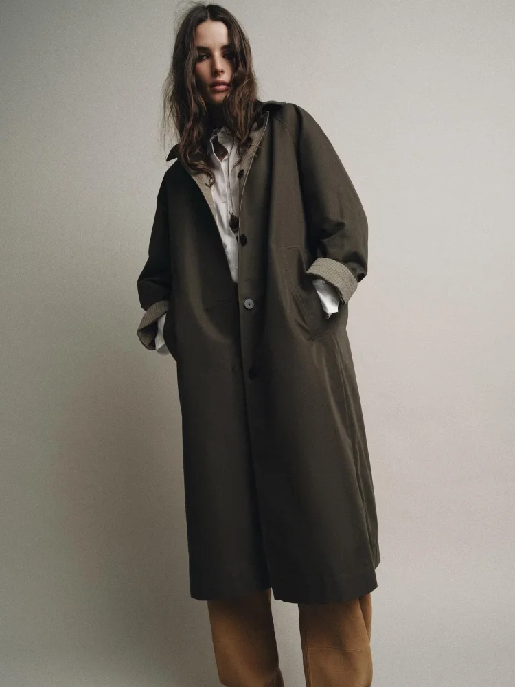 

Women Casual Fur Collar Patchwork Plaid Coat Single Breasted Stand Collar Split Coats Lady Autumn Daily Commute Street Outerwear