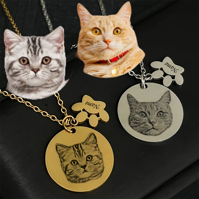 Customizable Pet Tag Photo Necklace With Disc & Claws Personalized Engraving Pet Portraits And Name Durable Pet Tag Custom Gift