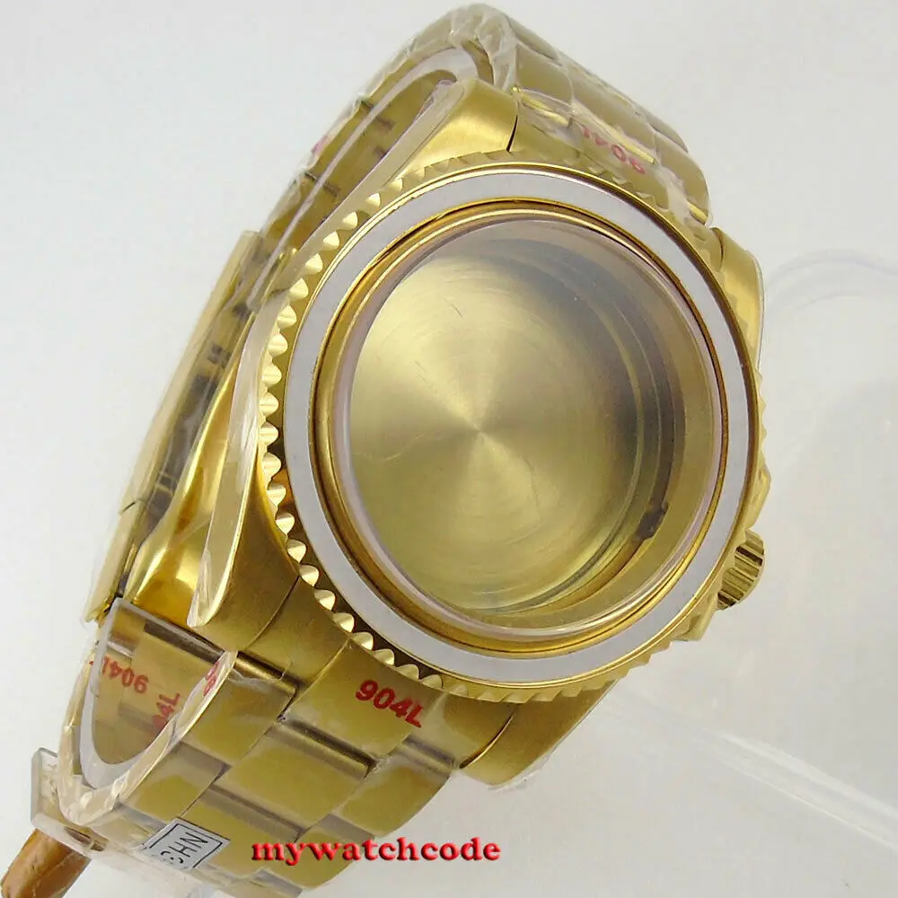 40mm Sapphire Glass Yellow Golden Plated Watch Case for NH35 NH36 2824 Miyota 8215 8205 movement