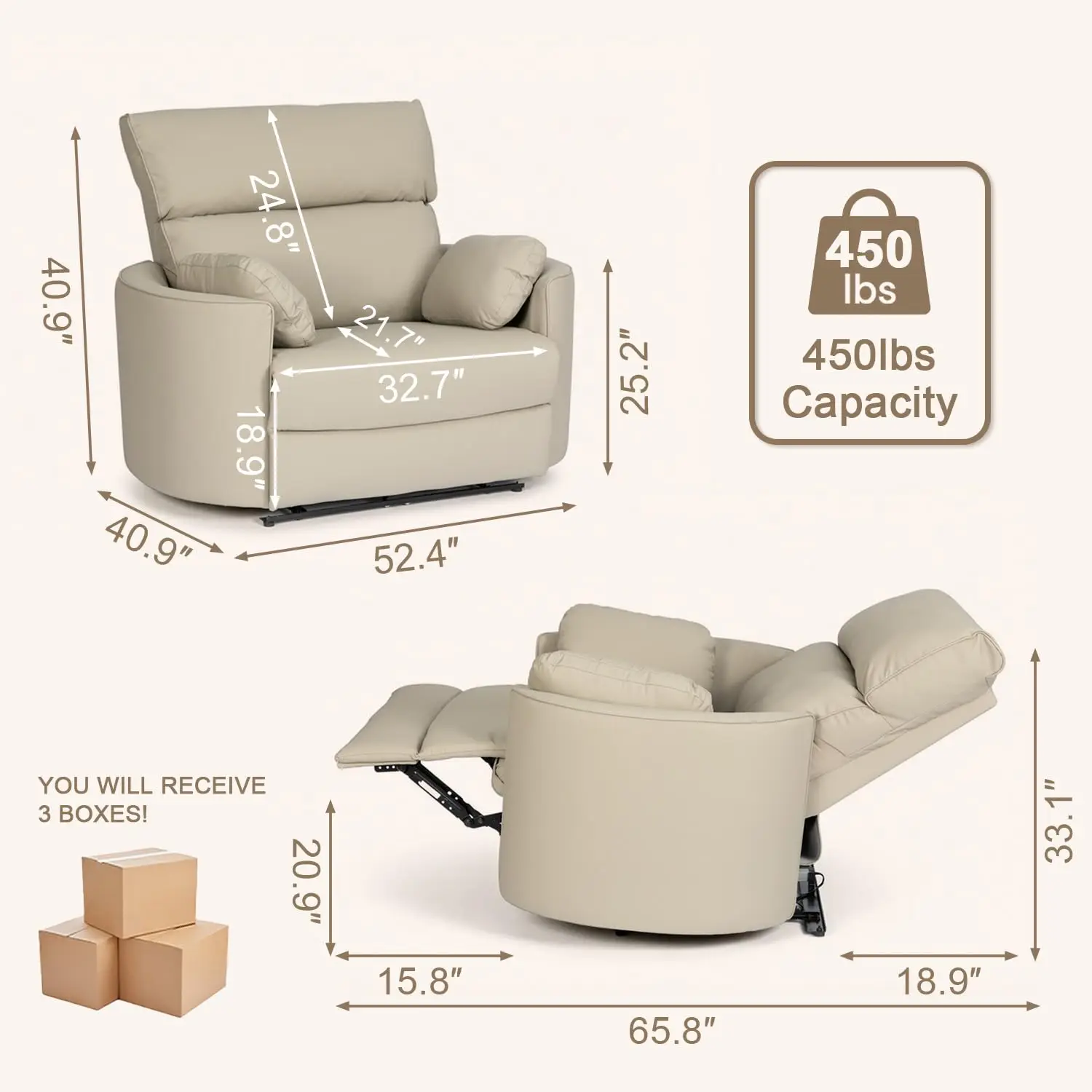 Oversized Leather Power Recliner Chair for Big & Tall Adults, Extra Wide Electric Chair with USB & Type-C Ports,, Customized