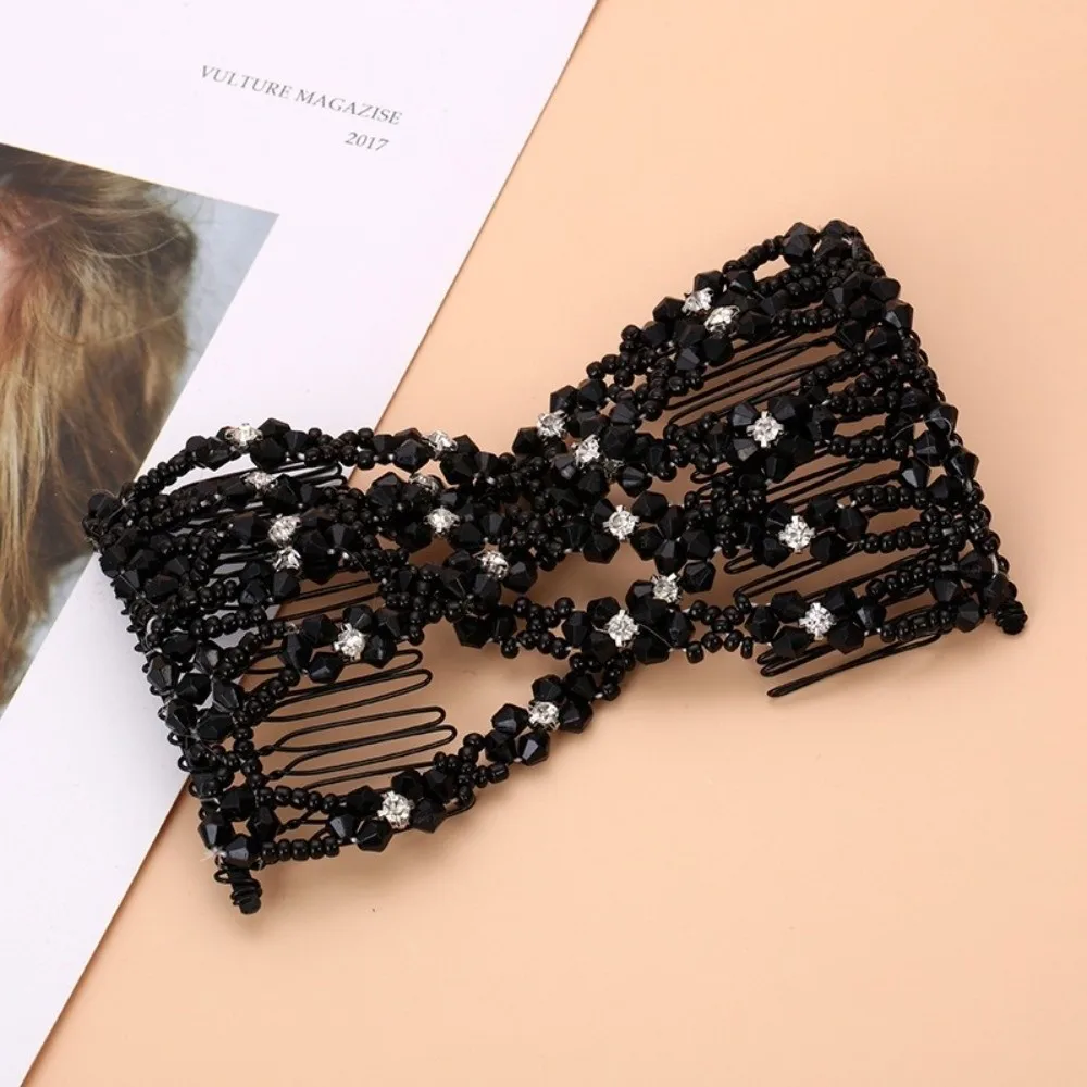 Elastic Newlywed Hairpin DIY Double Bead String Hairstyle Bands Braided Beads Style with Pearl-Like Hair Comb