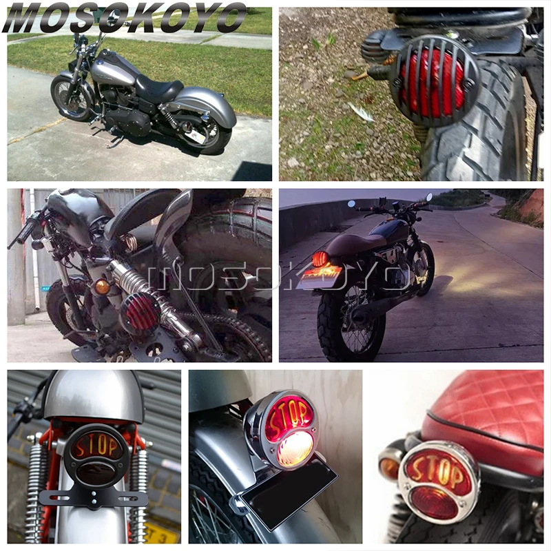 Classic Retro Motorcycle LED Tail Light Stop Brake Lamp License Plate Light for Sportster XL883 1200 Dyna Softail Cruiser XS650