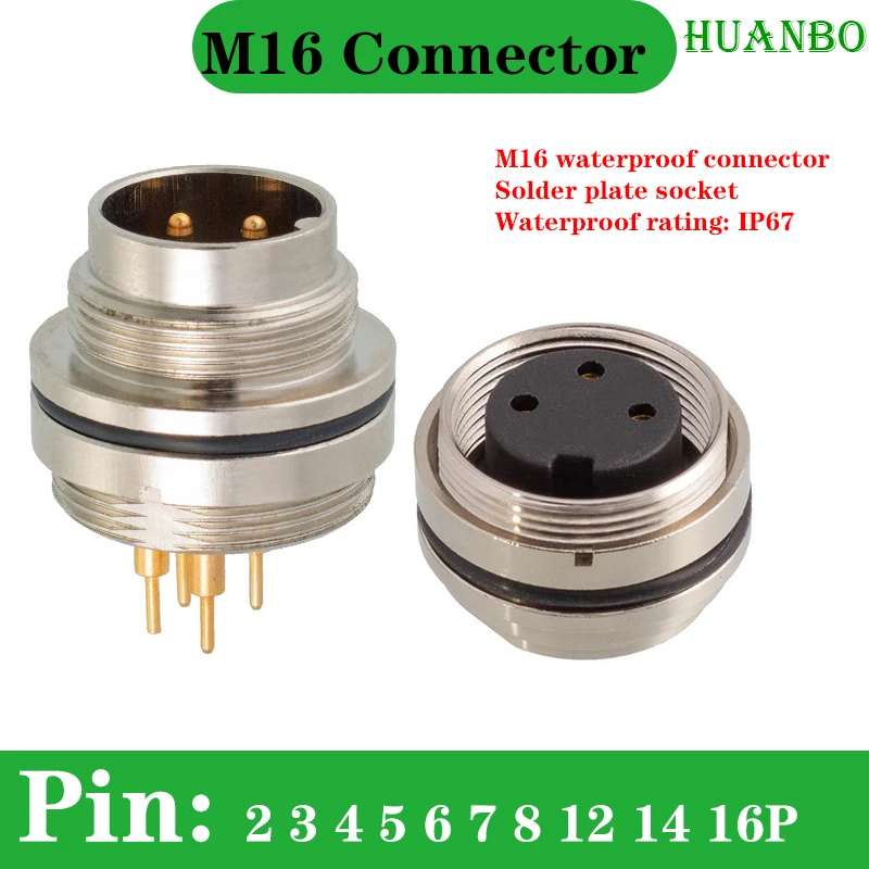 

M16 IP67 waterproof metal aviation connector 2 3 4 5 6 7 8 12 14 19 24 pin soldered male and female socket PCB board solder boa