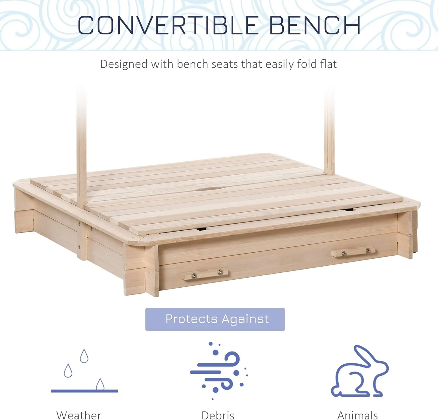 커버가 있는 나무 어린이 샌드박스, 접이식 벤치 시트, 조절 가능한 캐노피, 야외 바닥 라이너, 어린이 야외 모래 상자