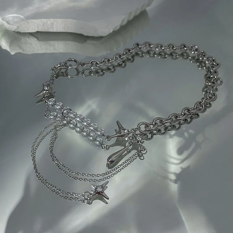 Y2k Irregular Star Chain Necklaces Women's Fashion Transparent Beads Zircon Choker Necklace Kpop Silver Color Summer Jewelry image 4