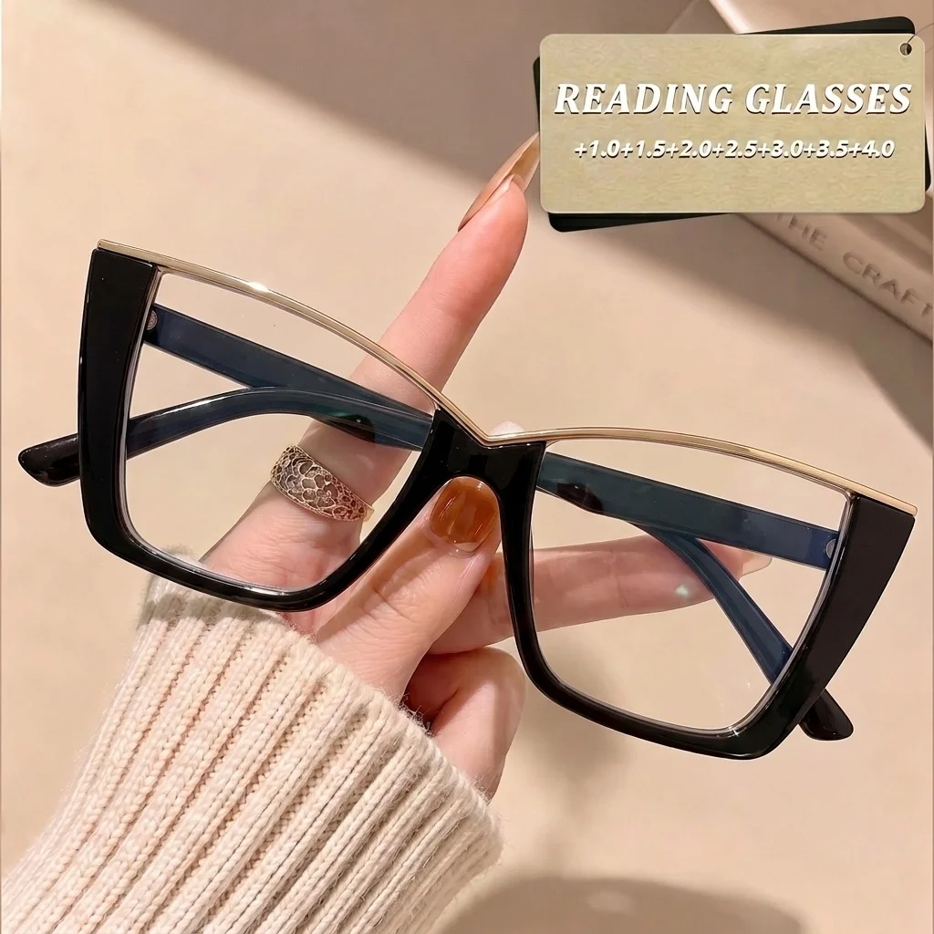 1 Pair of New Stylish Square Large-Frame Cat-Eye High-Quality Reading Glasses for Women, High-End Youthful-Looking Anti-Blue Light Reading Glasses, Computer/Tv/Mobile Phone Reading Glasses, Fashionable and Comfortable for Daily Wear