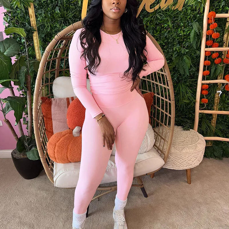 

Doyerl Solid Basic Ladies Tracksuit Sets Woman 2 Piece Outfit Sportwear Fitness Long Sleeve Top and Leggings Casual Sweatsuits