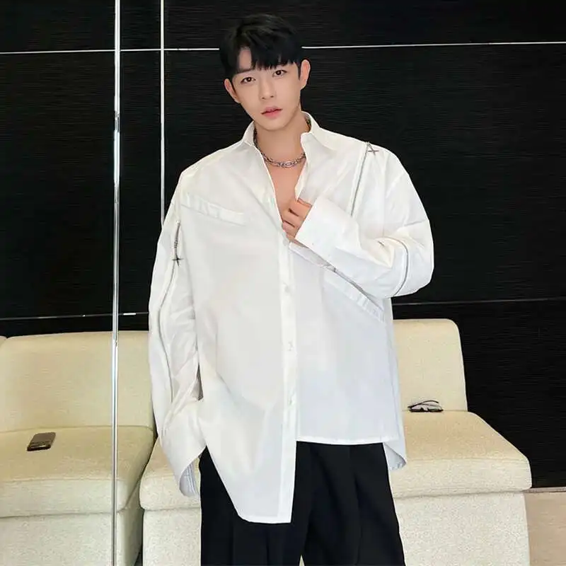 LUZHEN Fashion Splicing Design Loose Shirts Men\'s Original Elegant Trendy 2024 Autumn New Long Sleeve Korean Street Tops LZ3749