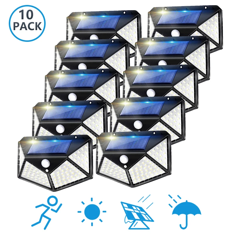 100 LED Solar Lights Outdoor Wall Lamp 3 Modes 270° Lighting Angle IP65 Waterproof Motion Sensor Security Lights Wireless Lights