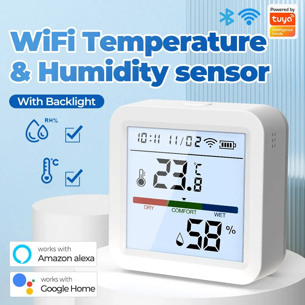 Tuya New WiFi Temperature Humidity Sensor Smart Life Backlight Hygrometer Thermometer Sensor Support Alexa Google Home Assistant