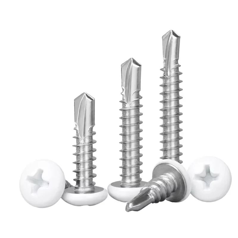 M4.2 M4.8 410 Stainless Steel White Painted Cross Round Head Drilling Tail Screw Self-Tapping Screws Length 13~50mm