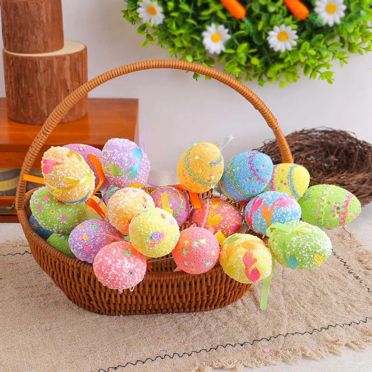 

24Pcs Easter Egg Decor Lightweight Foam Eggs High Realism Patterned for DIY Hand Painted Crafts Spring Hanging Festive